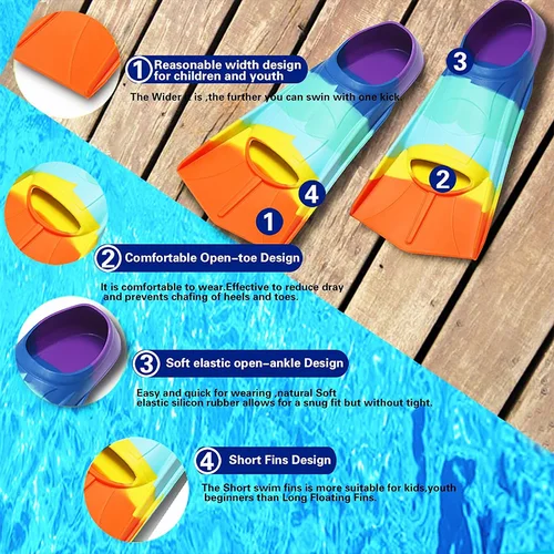 Imagen 1 del producto Cómodas aletas de natación de silicona para niños y adultos, tamaño adecuado para principiantes en natación, buceo, Ideal para entrenamiento de actividades acuáticas
