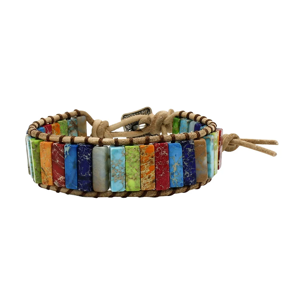 

Handmade Knitted Colorful Natural Stone Bracelet Bohemian Style Lightweight Durable Wrist Chain for Daily Use Party Travel