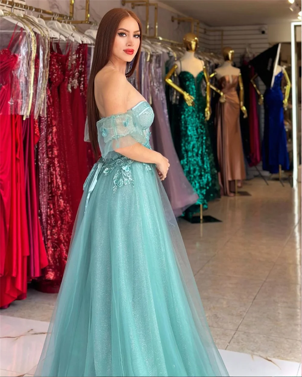 Jessica-vestidos De graduación con calcomanía 3D verde claro para mujer, vestidos De noche con purpurina, vestido De novia, vestidos De fiesta formales, batas De Soirée