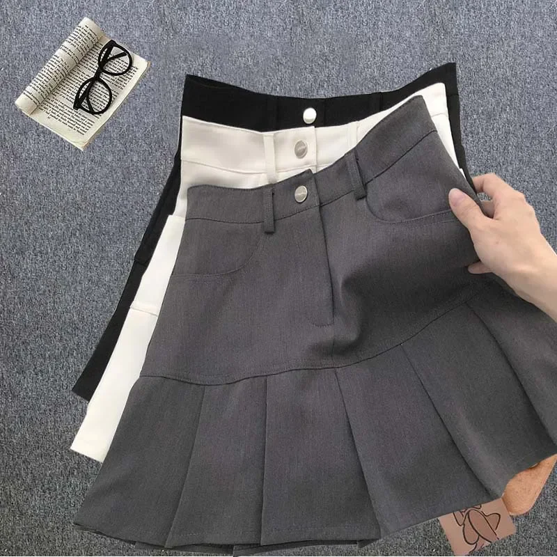 Pleated Skirt Women Y2k Harajuku White Pencil Skirt Uniforms Safety Pants Summer Solid Color Casual Mini Kawaii Skirt Fashion