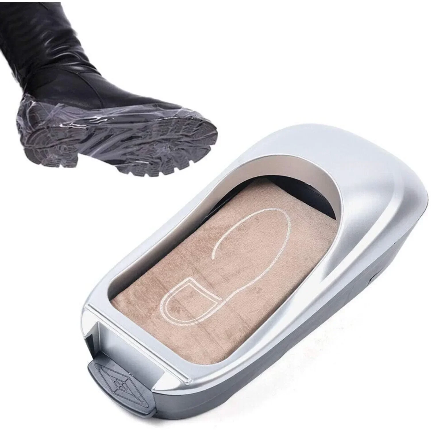 

Automatic Shoe Cover Dispenser Machine 500-Use Film Roll Fits US Size 11 Silver Home/Office/Hospital/Lab High Adsorption PE Film