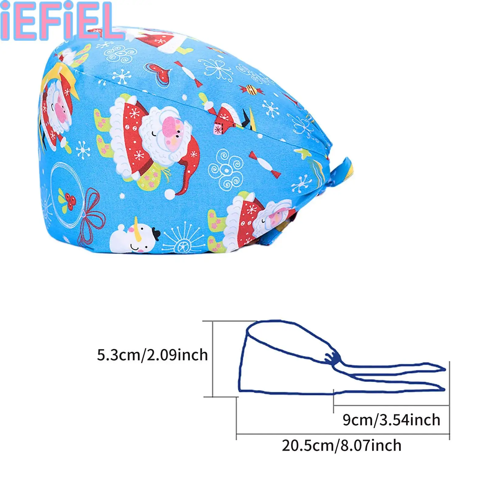 

Women Men Surgical Cap Nurse Hats Christmas Element Patterns Print Hats with Sweatband Adjustable Tie Back Breathable Hat