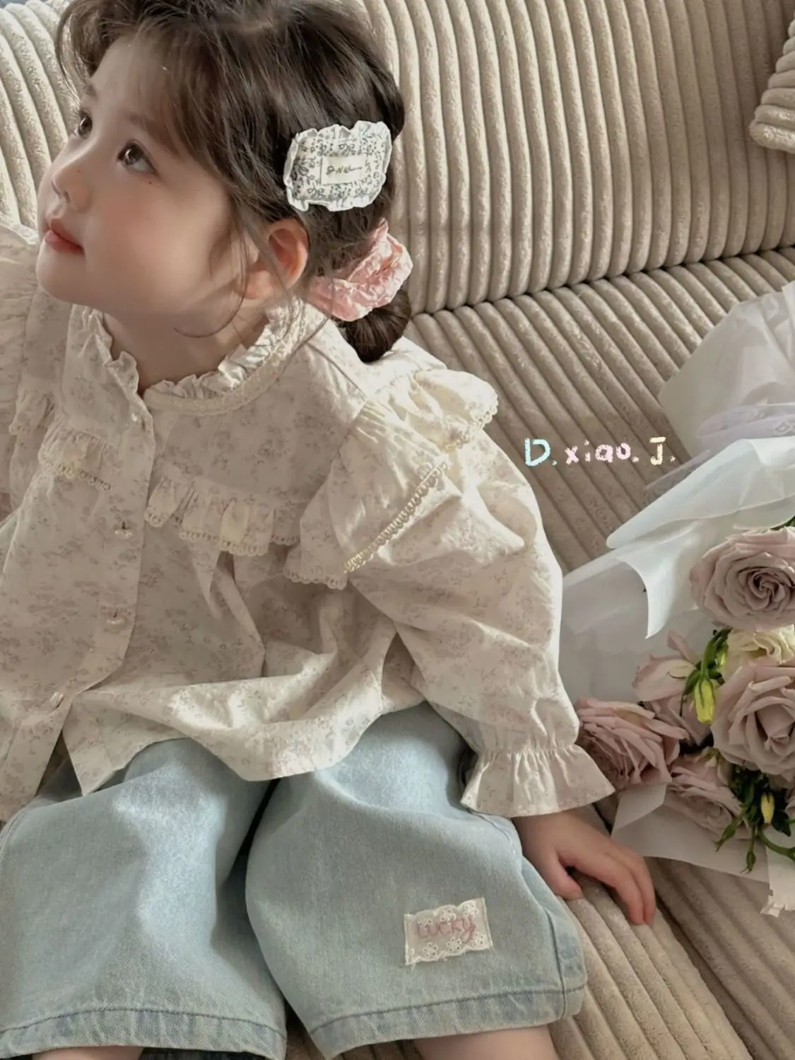Girls Floral Shirt New Korean Style Stand Collar Long Sleeve Doll Blouse Kids Cute Princess Top Children Clothing - view 4