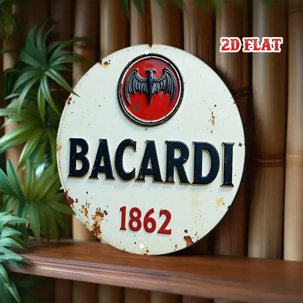 Letrero de Metal - Placa Decorativa Vintage de Metal Resistente para Pared, Diseño con el Logotipo de Bacardi Rum 1862, Decoración para Hogar, Oficina, Bar o Cuarto de Hombre
