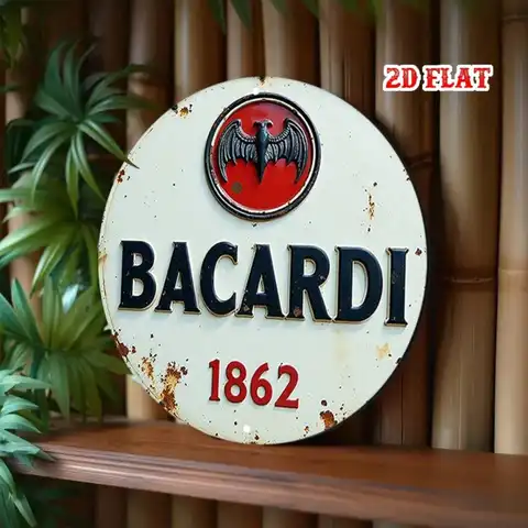 Tin Sign - Vintage Durable Metal Plaque Wall Decor, Bacardi Rum 1862 Bat Logo Themed Home Office Bar Man Cave Wall Art