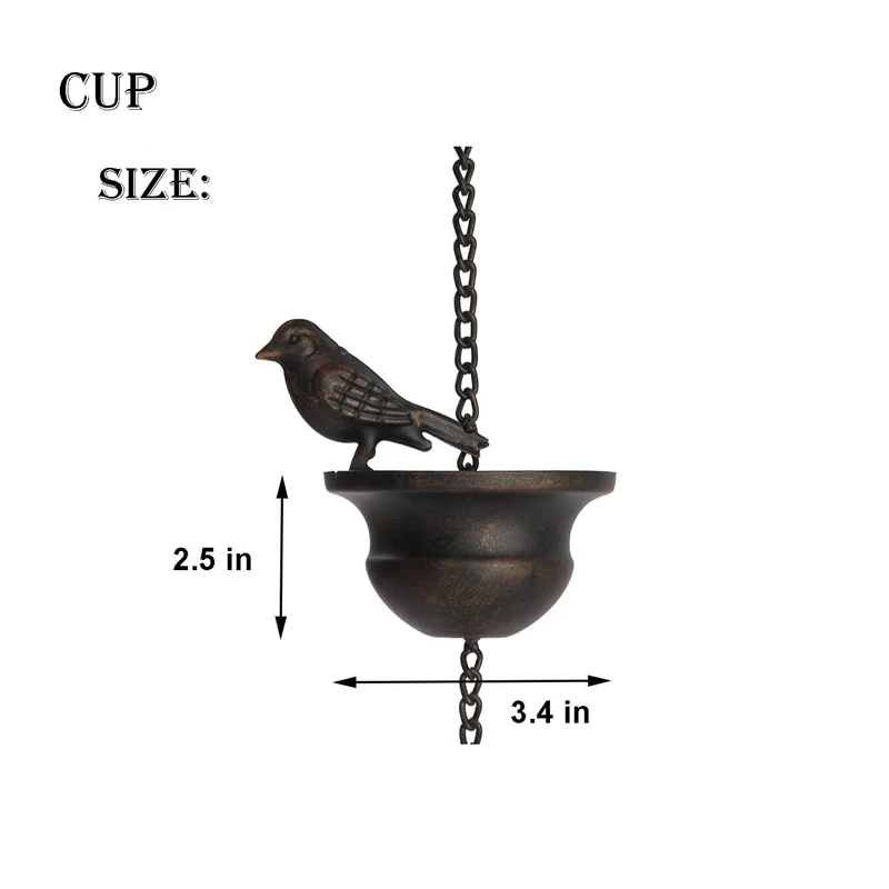 Creative Birds On Cups Metal Rain Chain Rain Catcher Gutter Roof Rainwater Catcher Chain Drainage Downspout Tool Outdoor Decor