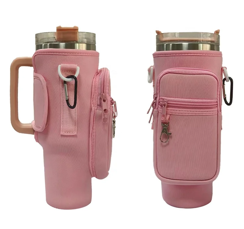 Hot Sale 40 oz   Holder  body  with Zipper Phone Pocket Neoprene  Tote  for  Tumbler