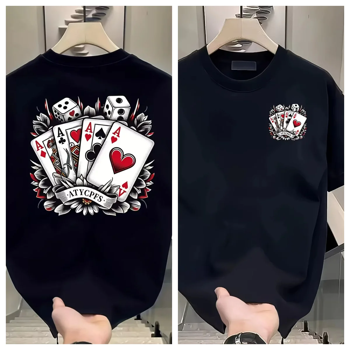 

Мужская хлопковая повседневная футболка с коротким рукавом, летняя, с графическим принтом «Эссы Пик» и цветочным узором, круглый вырез, черная, дышащая, приталенная.