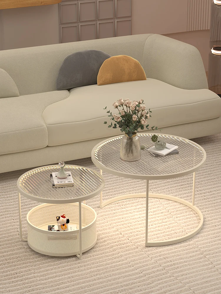 Sofa, living room, household combination coffee table, small-sized tempered glass round, simple and modern.