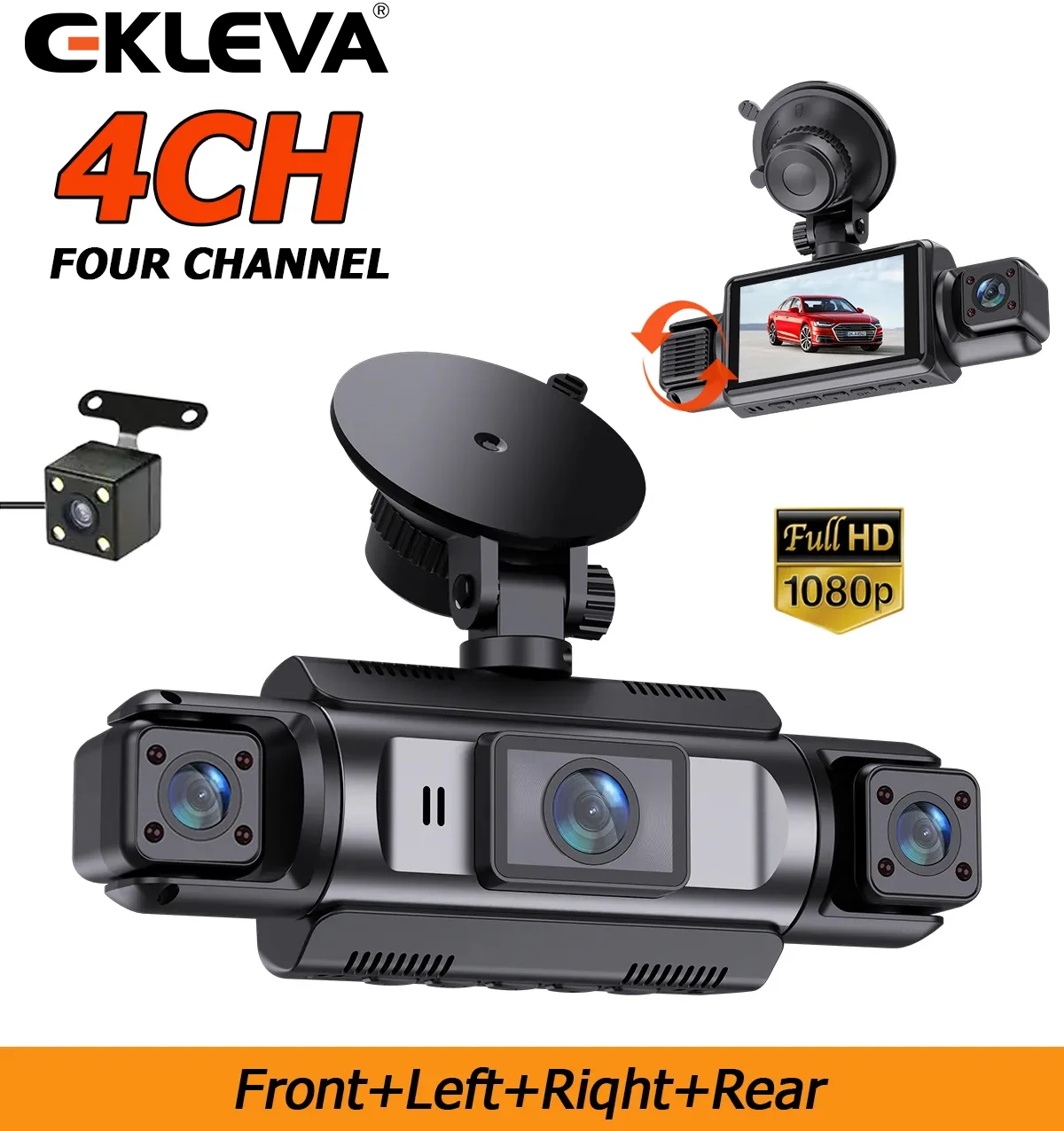

EKLEVA 4K 4 Channel Dash Cam Front Rear Inside Cabin 360° Car DVR with IR Night Vision 24H Parking Monitor Loop Recording