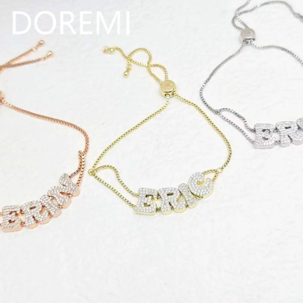 DOREMI Custom Alphabet Pendant Letter Slide Bracelet Doubel Chain Mesh Dainty Sliding Slider Letter Personalize Name Bracelets