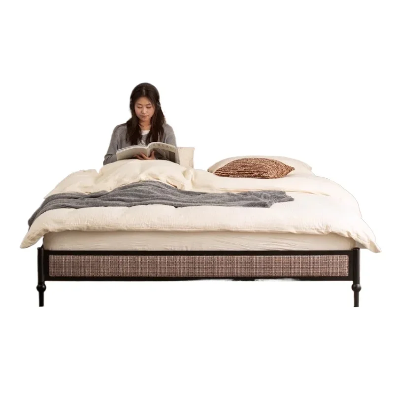 

French medium and ancient bed solid wood bed leather retro oak backrest modern simple double 1.8 meters soft bag bed