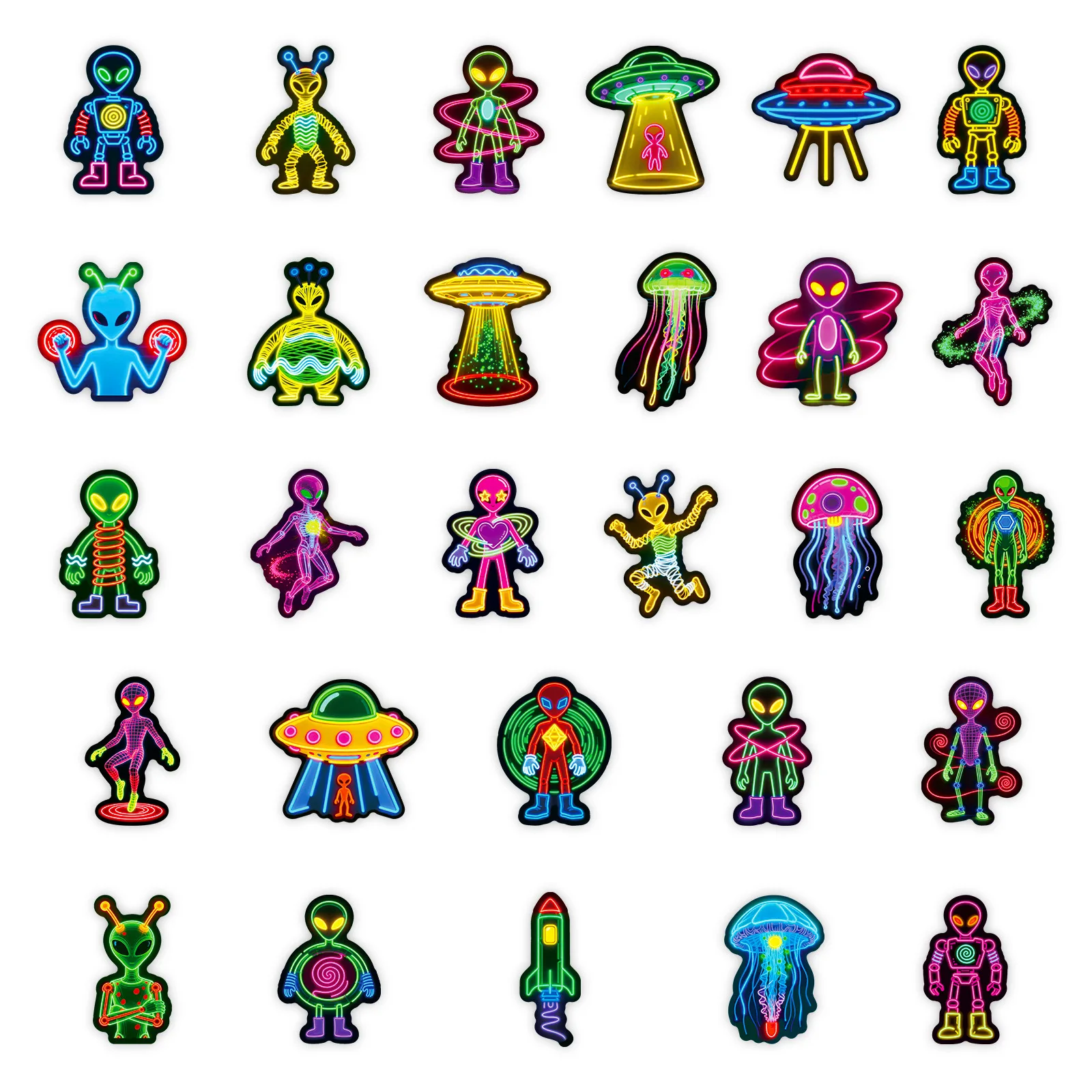 50 pezzi simpatici adesivi alieni decalcomanie UFO per telefono laptop scrapbook skateboard chitarra adesivi estetici graffiti fai da te