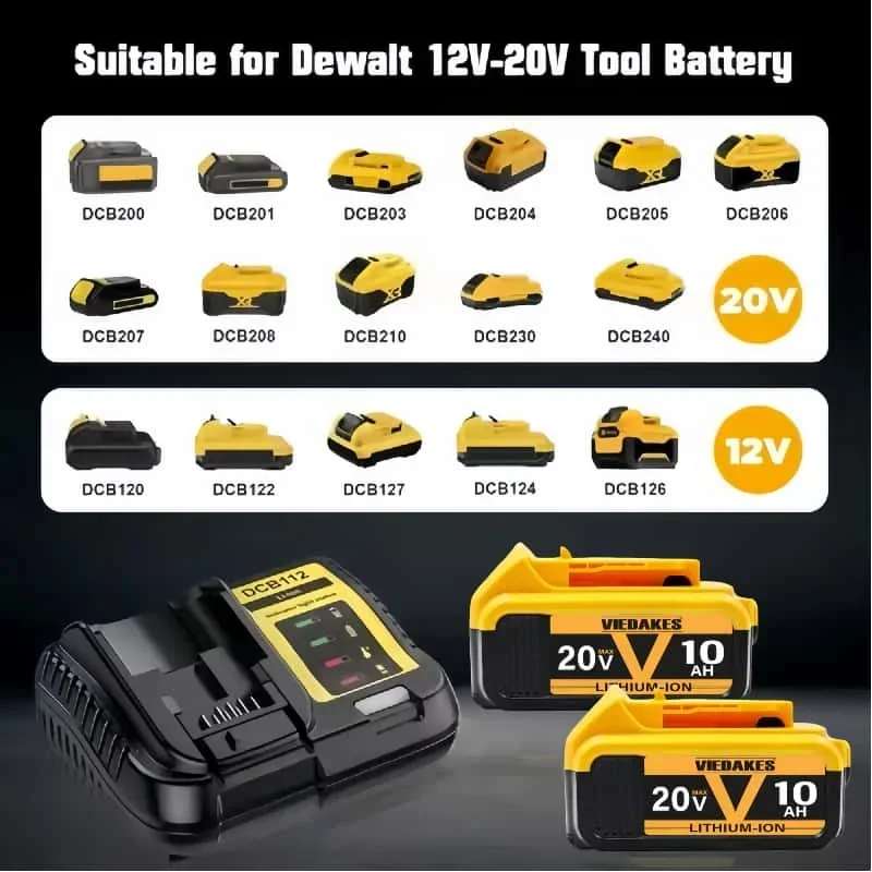 Batterie d'origine 12Ah/10Ah/8Ah 20V pour DeWalt remplaçable DCB184 DCB200 DCF892 DCF845 DCF850 DCF911 DCD800 DCD805 batterie d'outils ✘