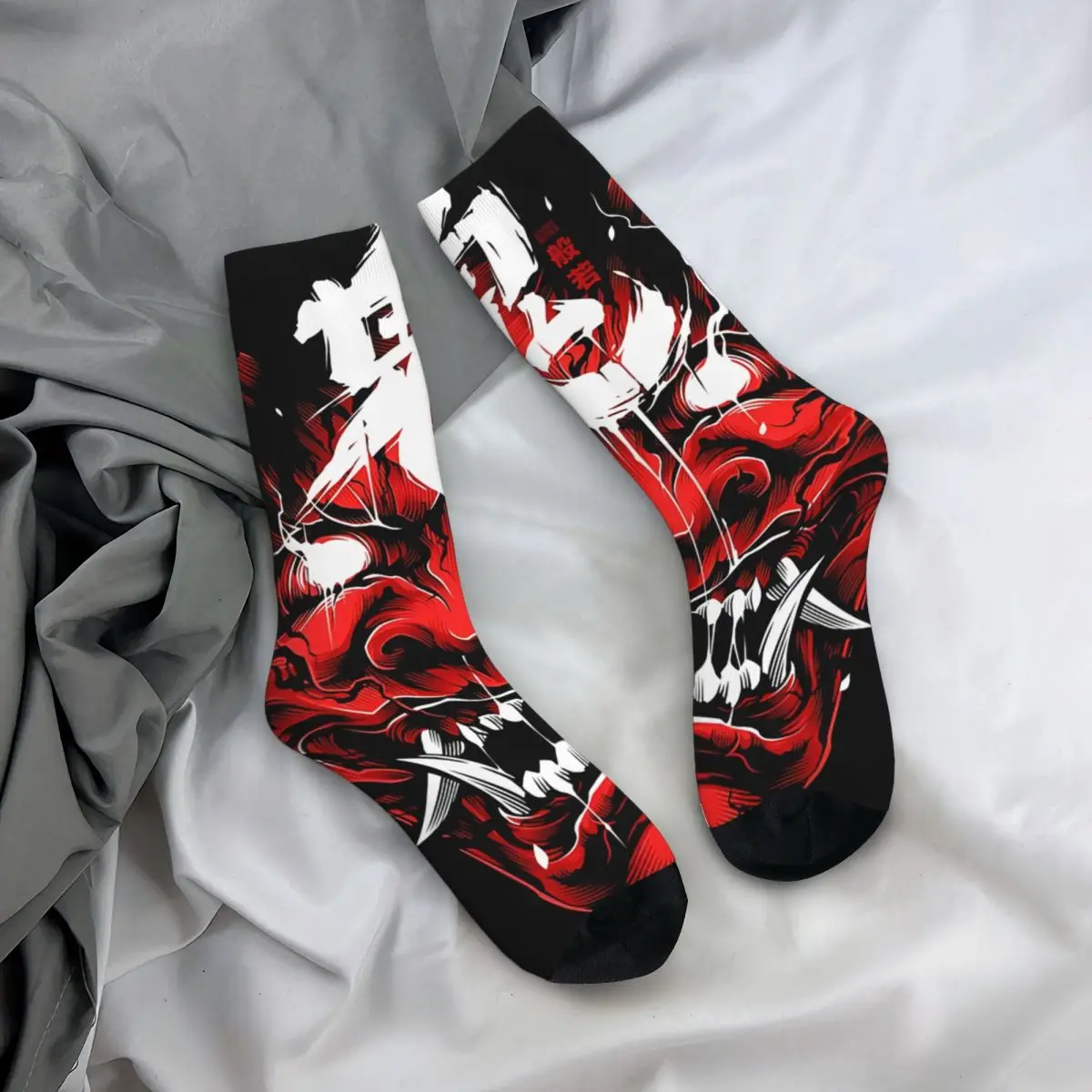 Crazy compression Hannya Demon Bloody Version_1 Sock for Men Harajuku Samurai Seamless Pattern Crew Sock Casual