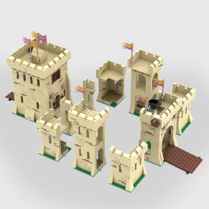 Bloques de castillo amarillo clásico, fortaleza militar medieval, bloques de arquitectura de caballero de sujeción fuerte, bloques modulares moc, castillo para mantener