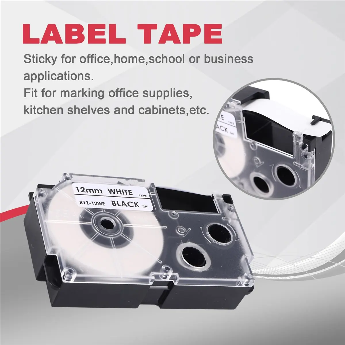 A49T 6 Pack 12mm Black on White Label Ribbon for -120 -E300 -60 -100 KL750B KL820 KL750 KL7200 Label Printer