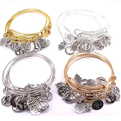 5pcs Bangle Set 4 Color Bracelets for Women Girls Jewelry Life Tree Hand Anchor Owl Charms Bangles Cuff Jewlery C048