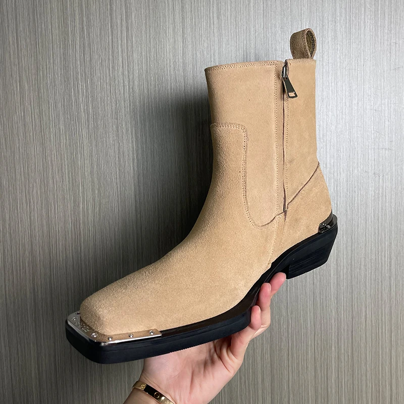 

Повседневные ботинки челси, мужские модные ботинки на молнии с квадратной головкой, высокие ботинки Briti Sle, ботинки на высоком каблуке и трубке