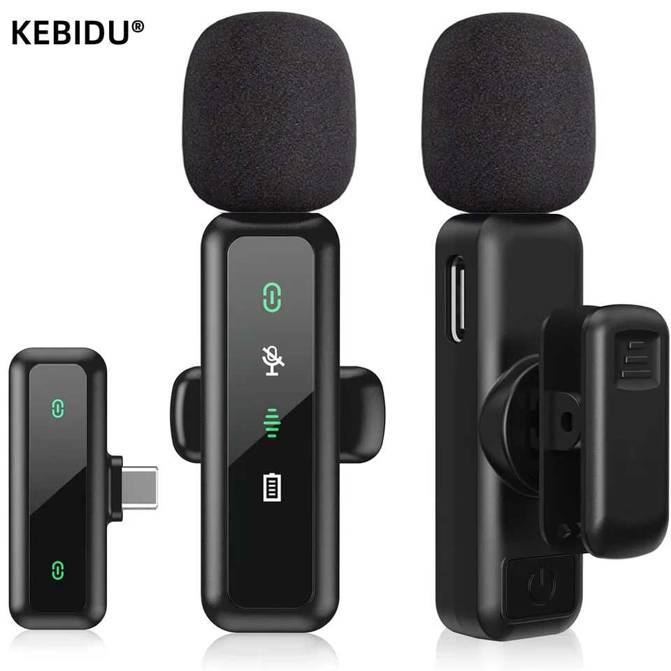 Micrófono inalámbrico de solapa con batería recargable de 80mAh para podcasts, streaming y vlogs, plug & play