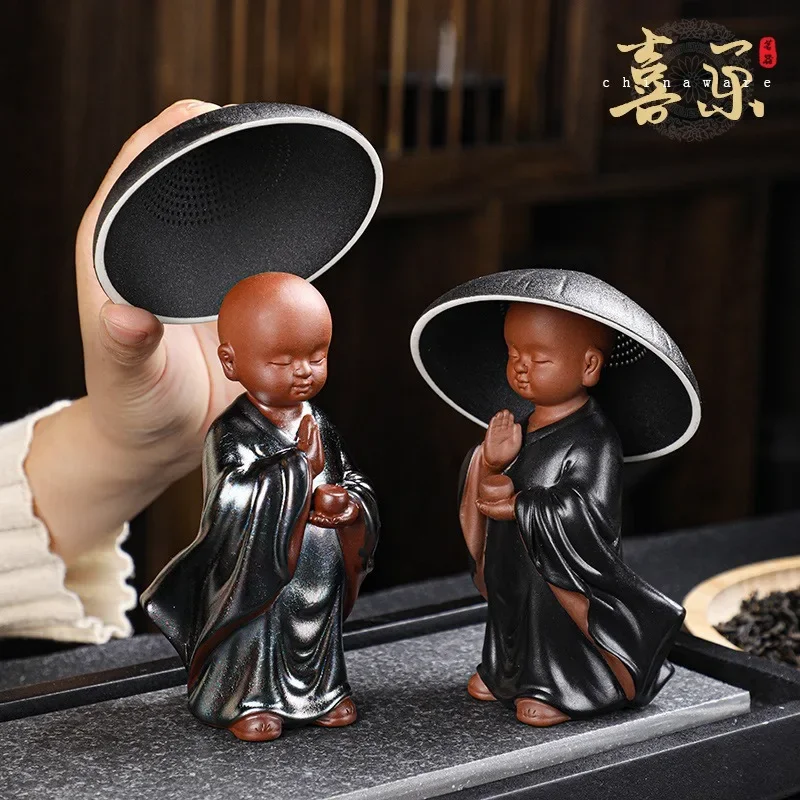 

Tea Pet Little Monk Statue With Strainer Filter Hat Tea Set Accessories Kung Fu Ceramic Figurines Teapet Zen Ceremony Figure