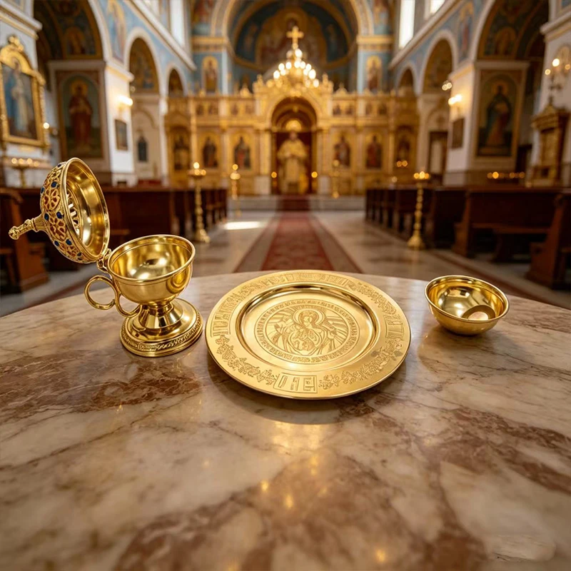 Neuer luxuriöser, vergoldeter orthodoxer Handweihrauchbrenner mit Emaille-Dekor für Kirchenliturgie, Hausaltar, Gebet und christliche Andacht – Detail 4