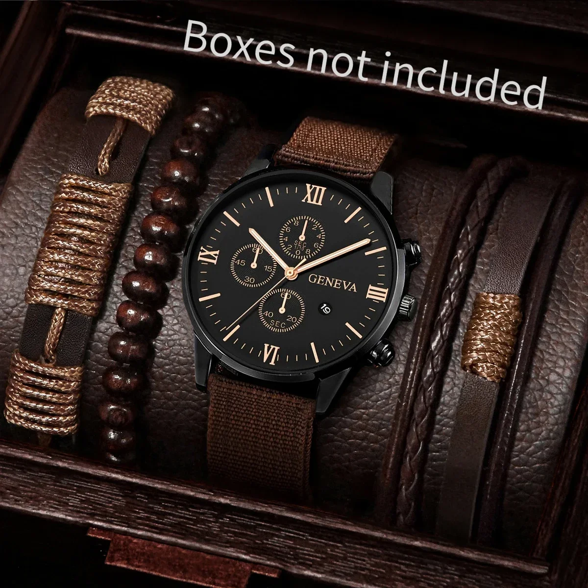 Men's Vintage Watch Set with Braided Bracelets