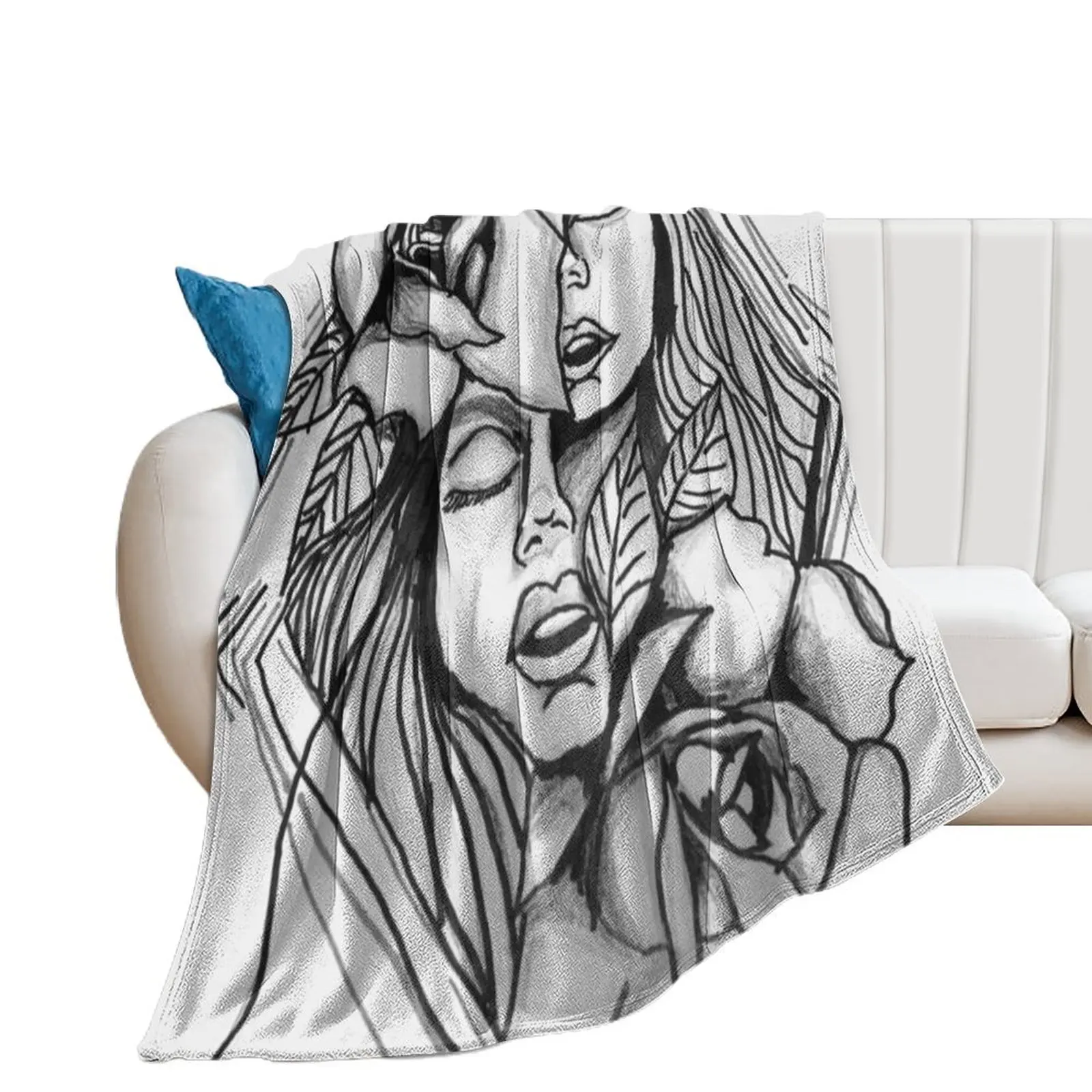 

Black and white split face morph portrait Throw Blanket cosplay anime Designers Vintage Blankets