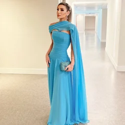 Customized Simple Fashion Chiffon Pleat Ruched A-line Off-the-shoulder Long Dresses Bespoke Occasion Dresses Matching Elegant