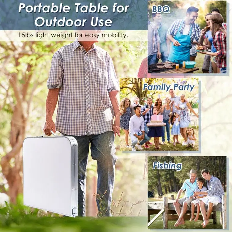 Folding camping table, aluminum alloy blue height adjustable outdoor table, suitable for outdoor activities