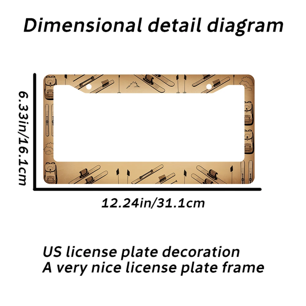 قطعة واحدة من إطار لوحة الترخيص ذو الفتحتين باللون البني القديم مع نمط التزلج، مادة الألومنيوم، مقاس 6 × 12 بوصة، تتضمن طقم براغي، ديكور سيارة ممتع