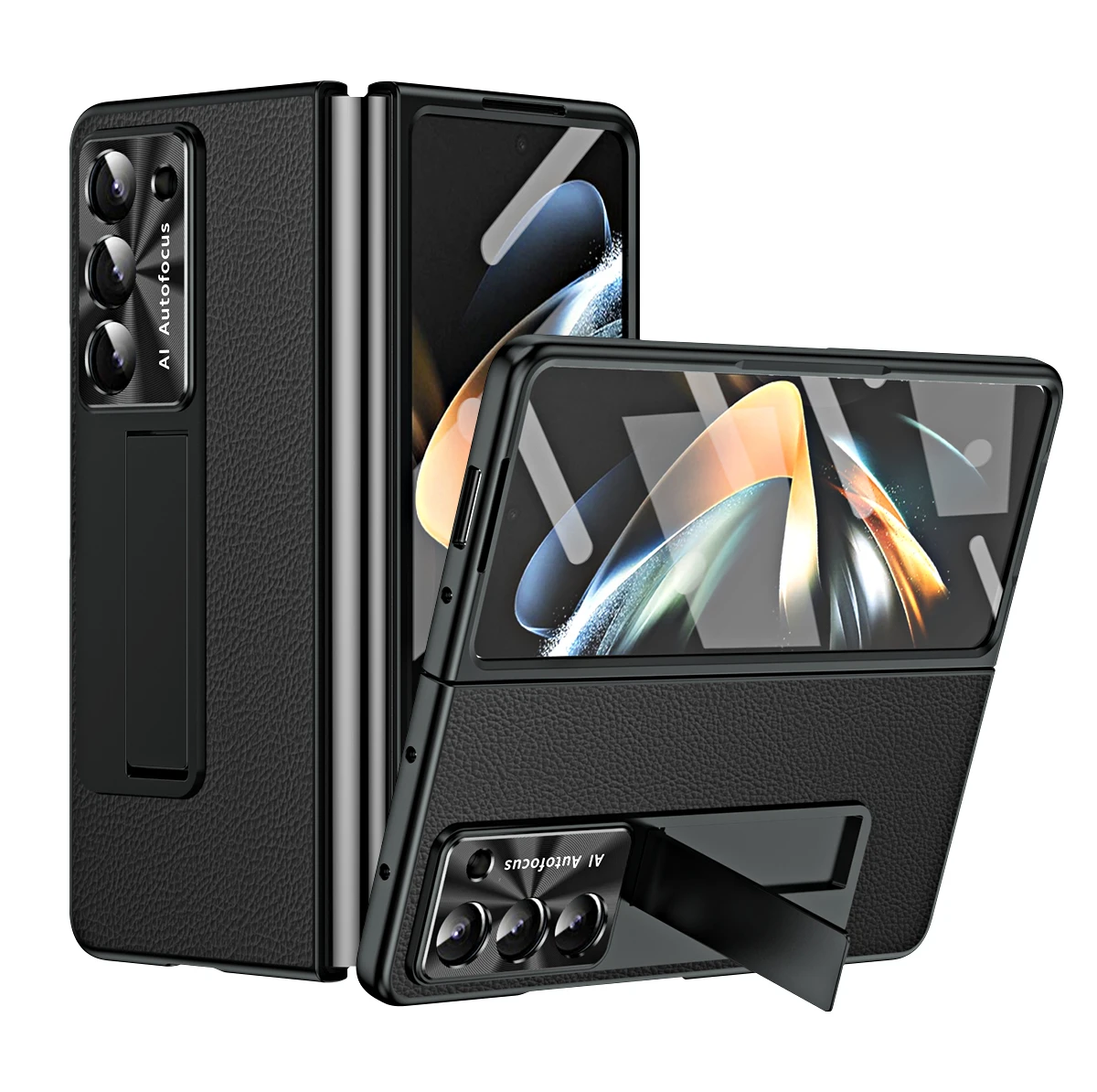 

Чехол для телефона Samsung Galaxy Z Fold 7, 6, 5, 4, 3, покрытие из искусственной кожи личи со стеклянной передней пленкой, защитная петля