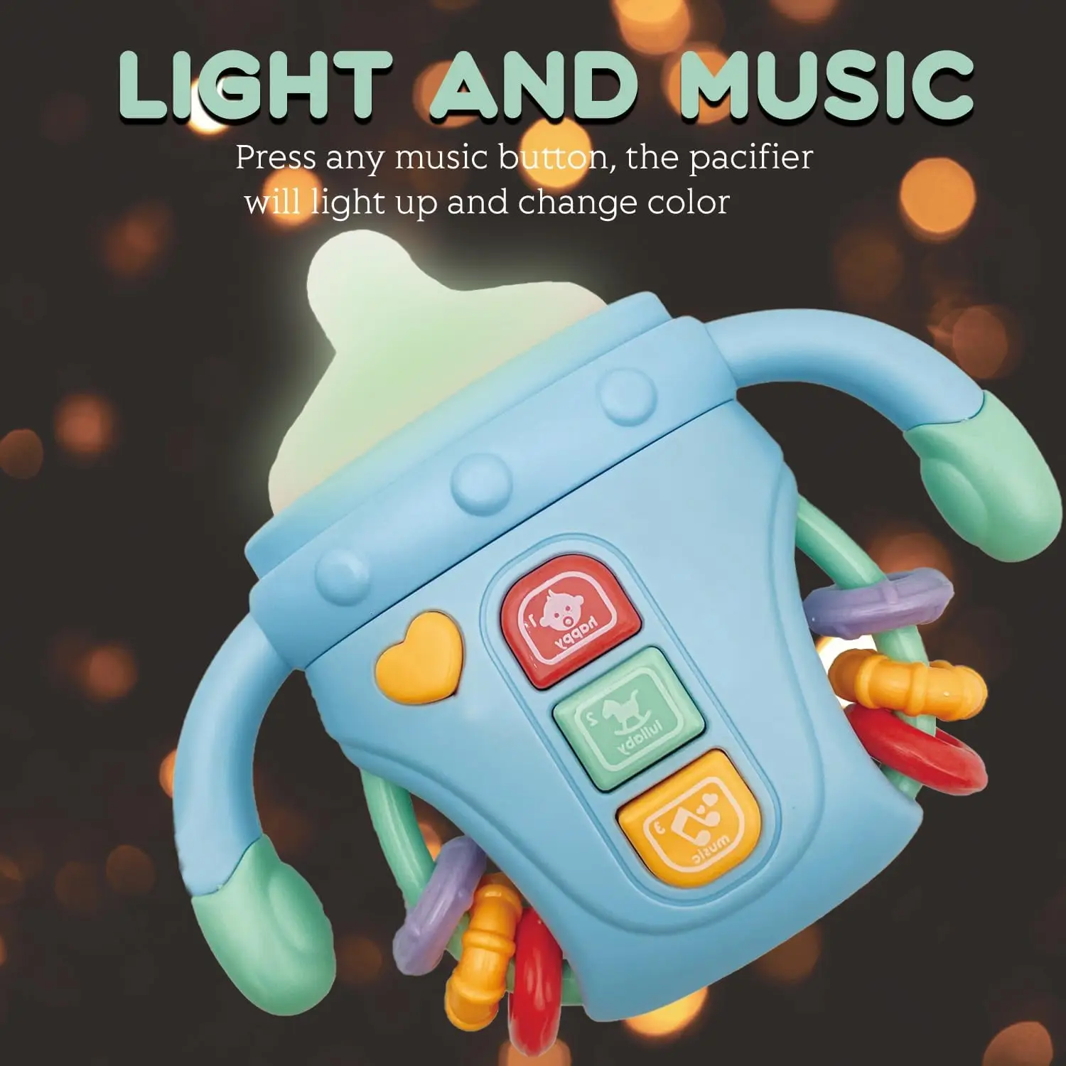 ของเล่นเด็กดนตรี Sensory การเรียนรู้ของเล่นเพลงและไฟ Pacifier Teething Rattle ของเล่นสําหรับเด็กวัยหัดเดินเด็กชายและเด็กหญิงของขวัญ 0-12
