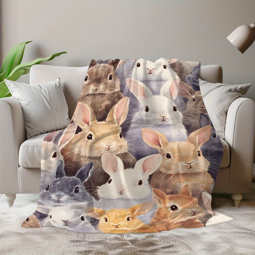 

Cozy Bunny Pattern Blanket - Soft Quilted Flannel Throw - All-Season for Camping Travel - Ideal Home Decor Gift