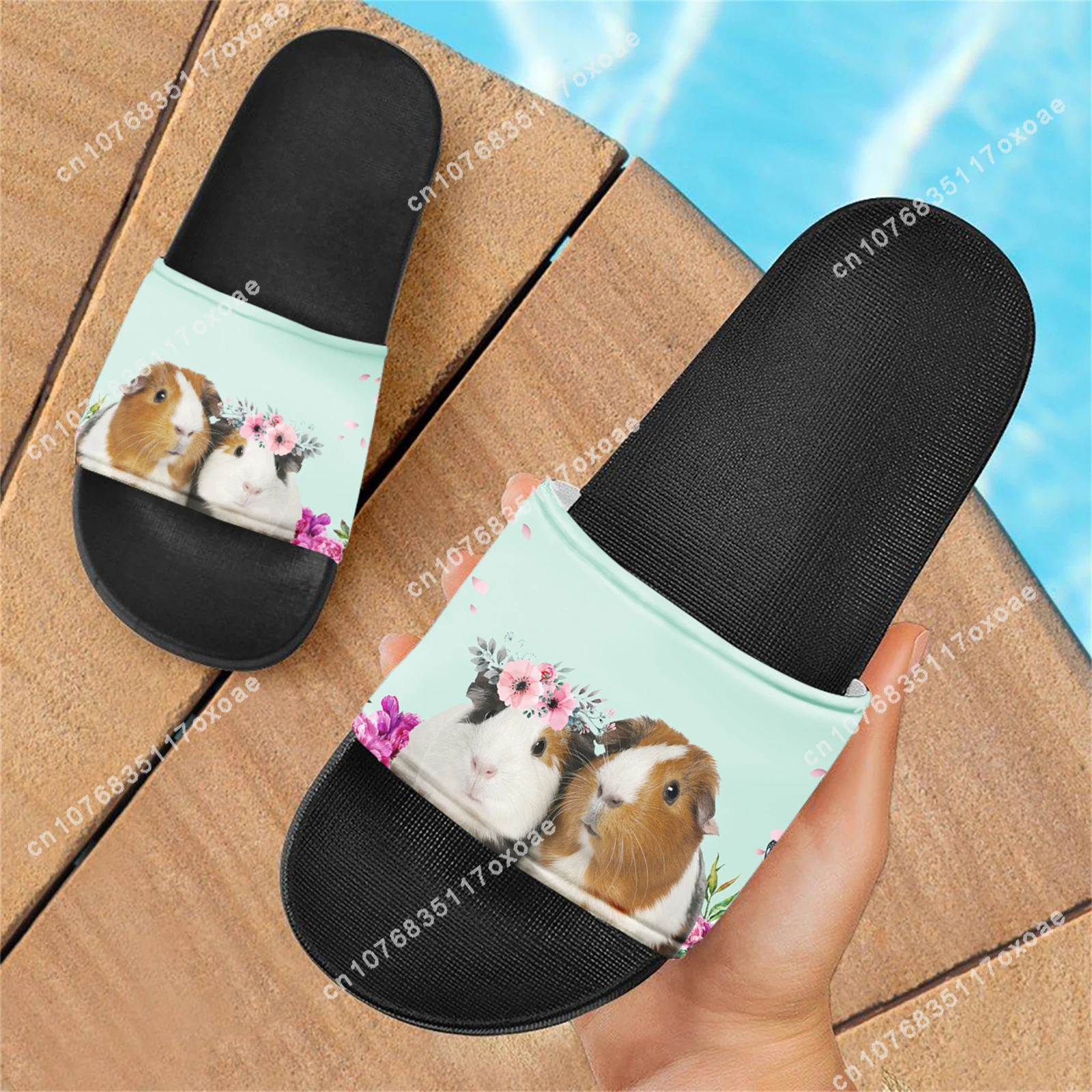 Sandals Female Guinea Pig Design Casual Flat Beach Slippers Comfortable Light Soft Bottom Shower Slides Adult Child Home Shoes