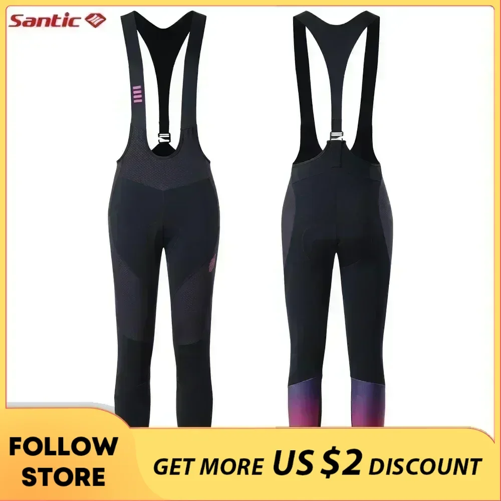 Santic Cycling Bib Trousers Women 4D Padded MTB Biker Pants Reflective Windproof Autumn Winter Mountain Bicycle Pants w/ Pockets