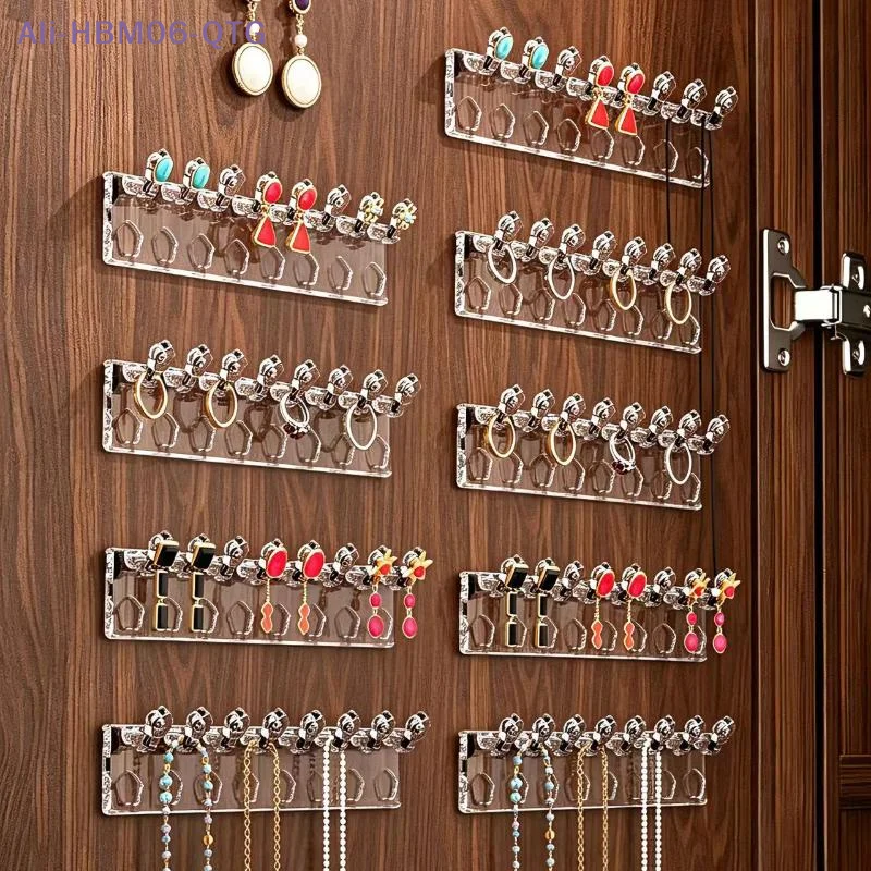 *3Pcs Flower Acrylic Wall Mounted Earring Necklace Holder Jewelry Organizer Hanging Necklace Storage Rack For Door Back And Wall