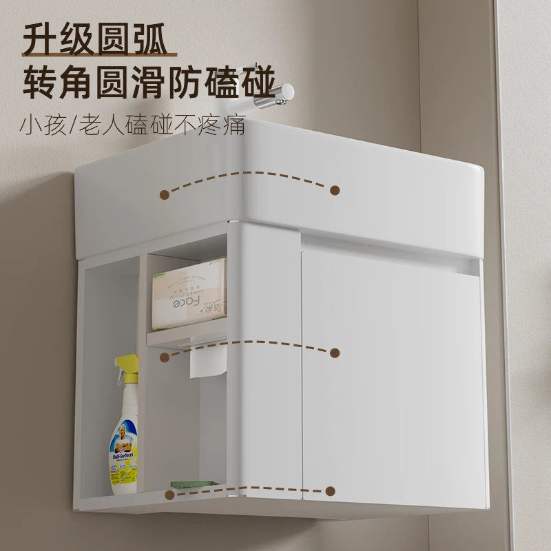 Small apartment stainless steel bathroom cabinet simple washbasin cabinet combination rounded corner washing integrated basin