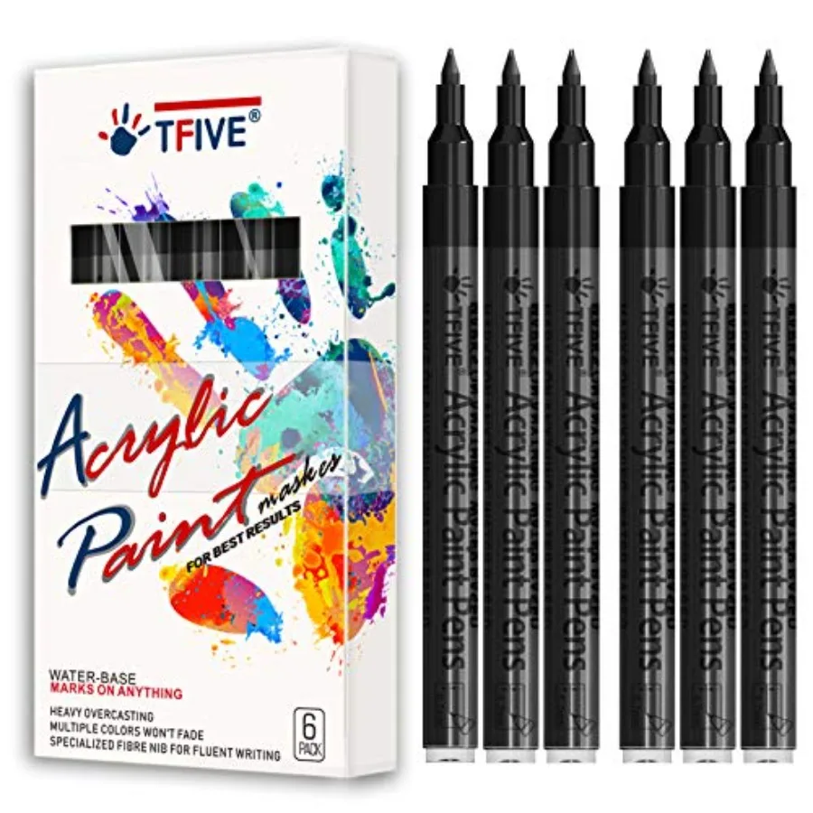 

Marker Paint Pens - 6 Pack Acrylic Permanent Marker, 0.7mm Extra Fine Tip Paint Pen for Art projects, Drawing, Rock Painting, S