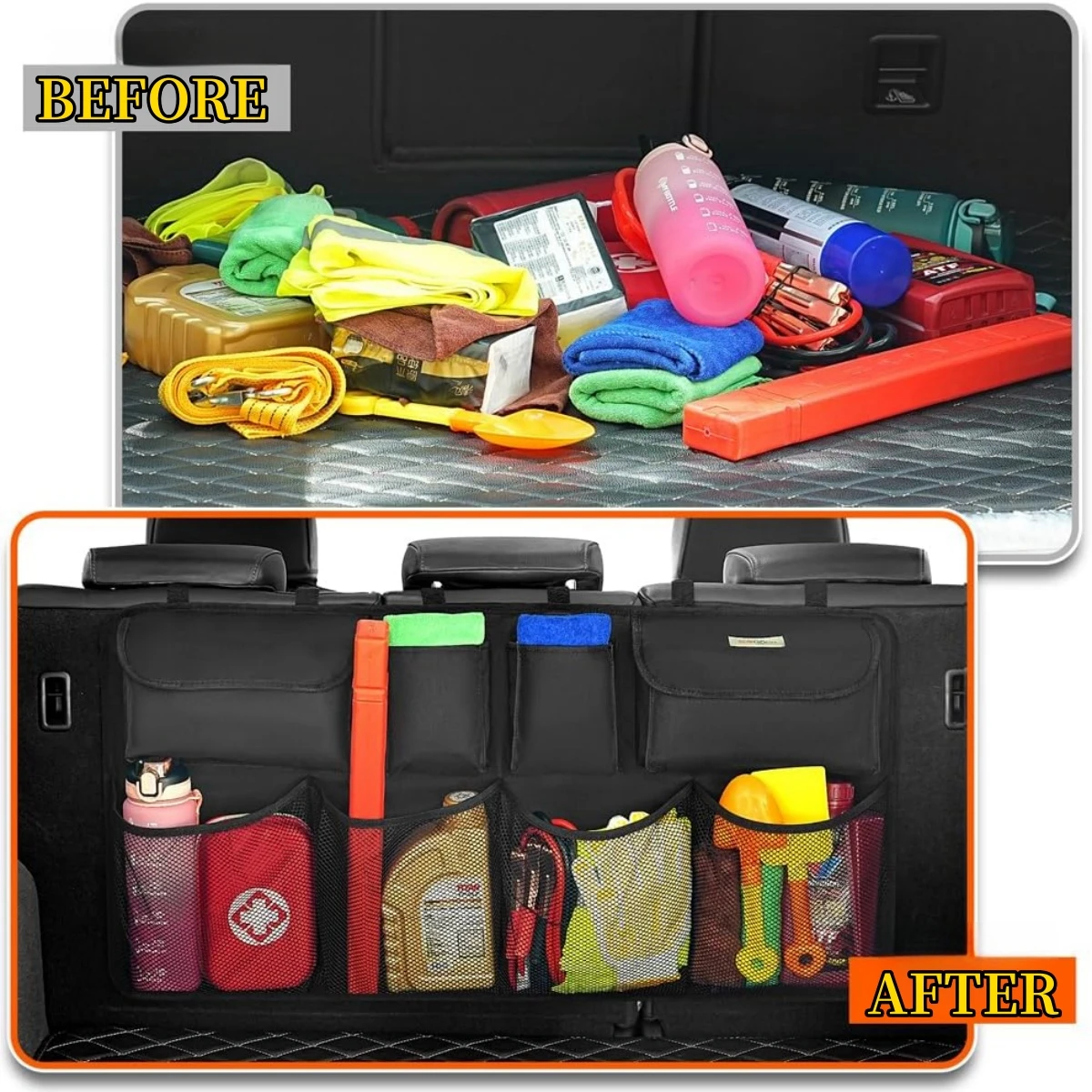 Car Organizer Backseat Hanging Organizer Kit With Large Storage Bag Super Capacity Trunk Organizer For SUV Truck Van Save Space image 5