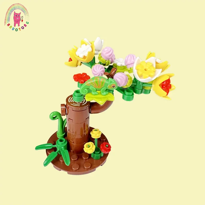 

MOC Lizard Habitat Tree Small Granule Building Blocks DIY Toys Figures Educational Park Scene Cherry Tree Model Bricks