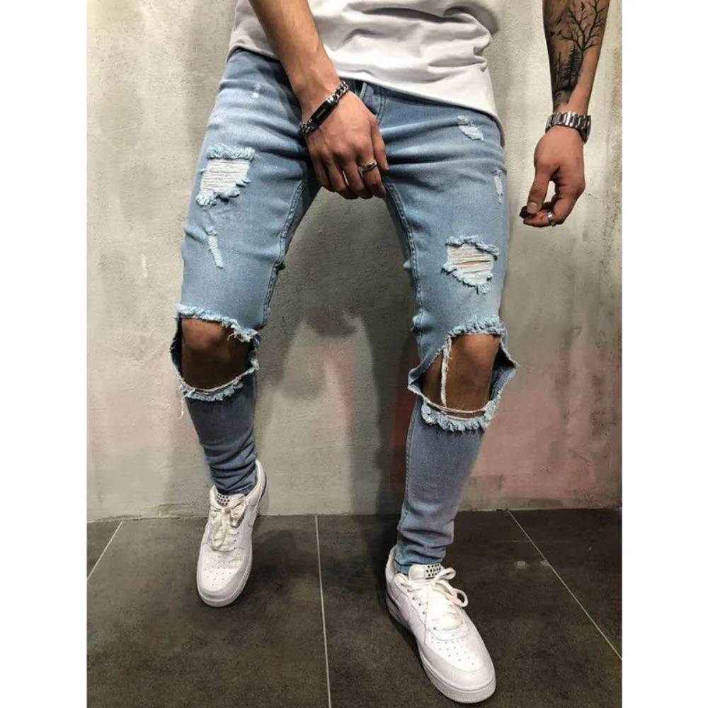2025New Ripped Jeans for Men Fashion Casual Slim Denim Pencil Pants Men's Clothing Trousers S-4XL Drop Shipping Small Feet Pants