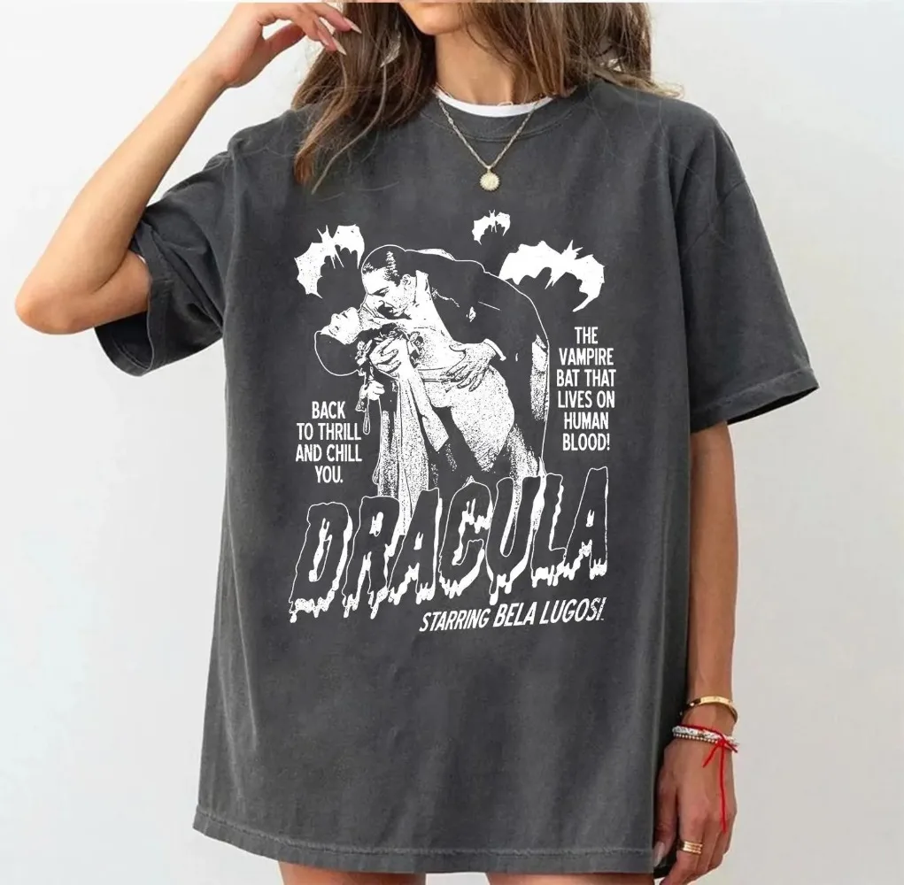 بيلا لوغوسي دراكولا مع الخفافيش الجرافيك التي شيرت ريترو فيلم الرعب قميص خمر هالوين أصدقاء مجموعة مطابقة خدعة علاج المحملة #1