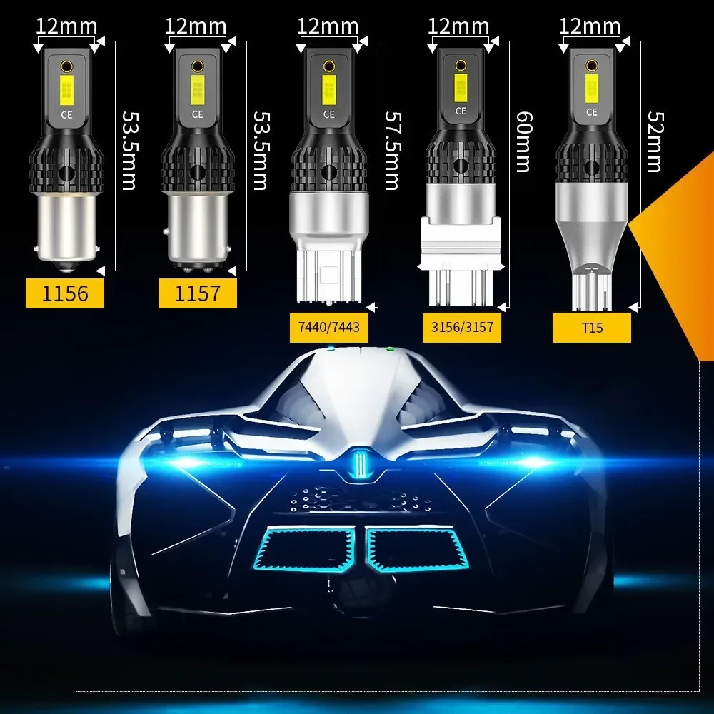 2 個 1157 P21/5W BAY15D 1156 BA15S P21W T25 3157 P27/7W 超高輝度 7440 W21W WY21W T20 3570 LED 電球リバースライト DRL 6000K