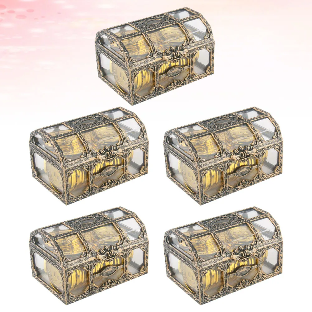 

5Pcs Plastic Crystal Gem Storage Box Vintage Style Treasure Chest for Kids Pretend Play Role-Play Birthday Gift Keepsake