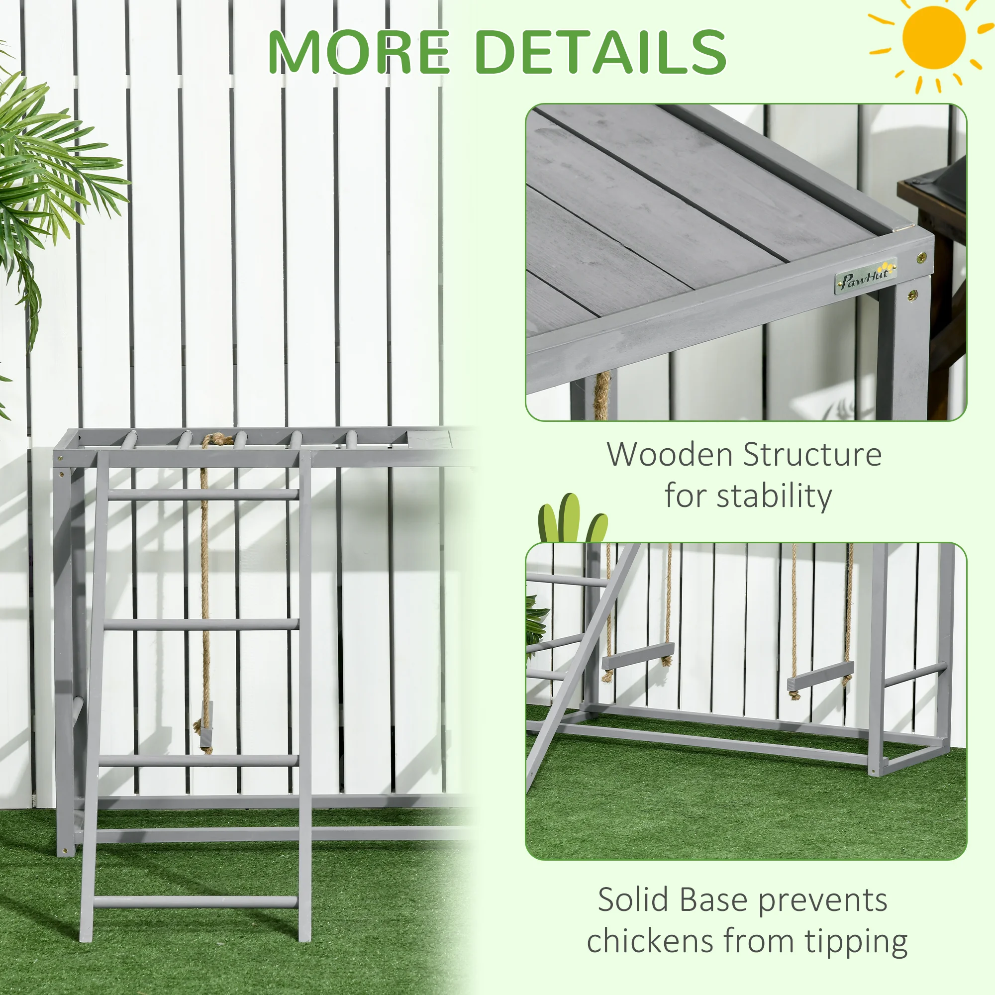 PawHut Chicken Activity Play Chicken Coop with Swing Set for 3-4 Chickens, Grey