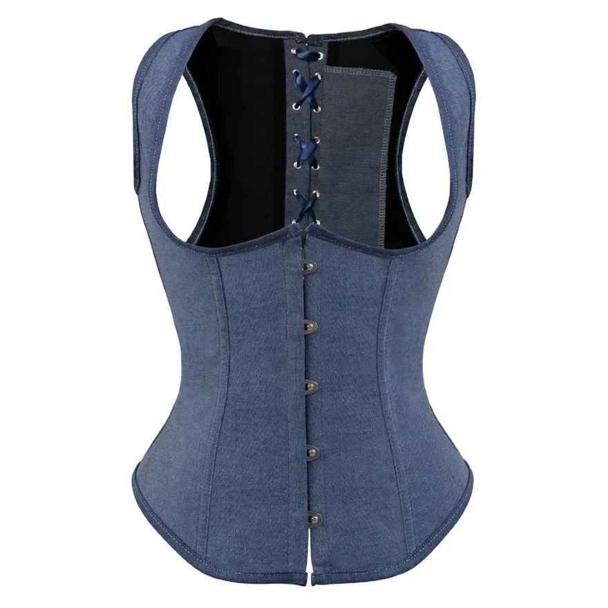 Gothic Underbust Corset Vest with Shoulder Straps Lace up Cupless Waist Cincher Bustier Body Shapewear