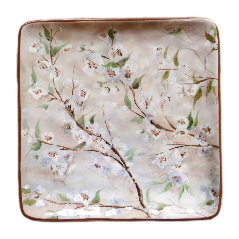 

Ceramic tableware romantic cherry blossom square plate steak inventory heart plate salad plate flat plate under glaze