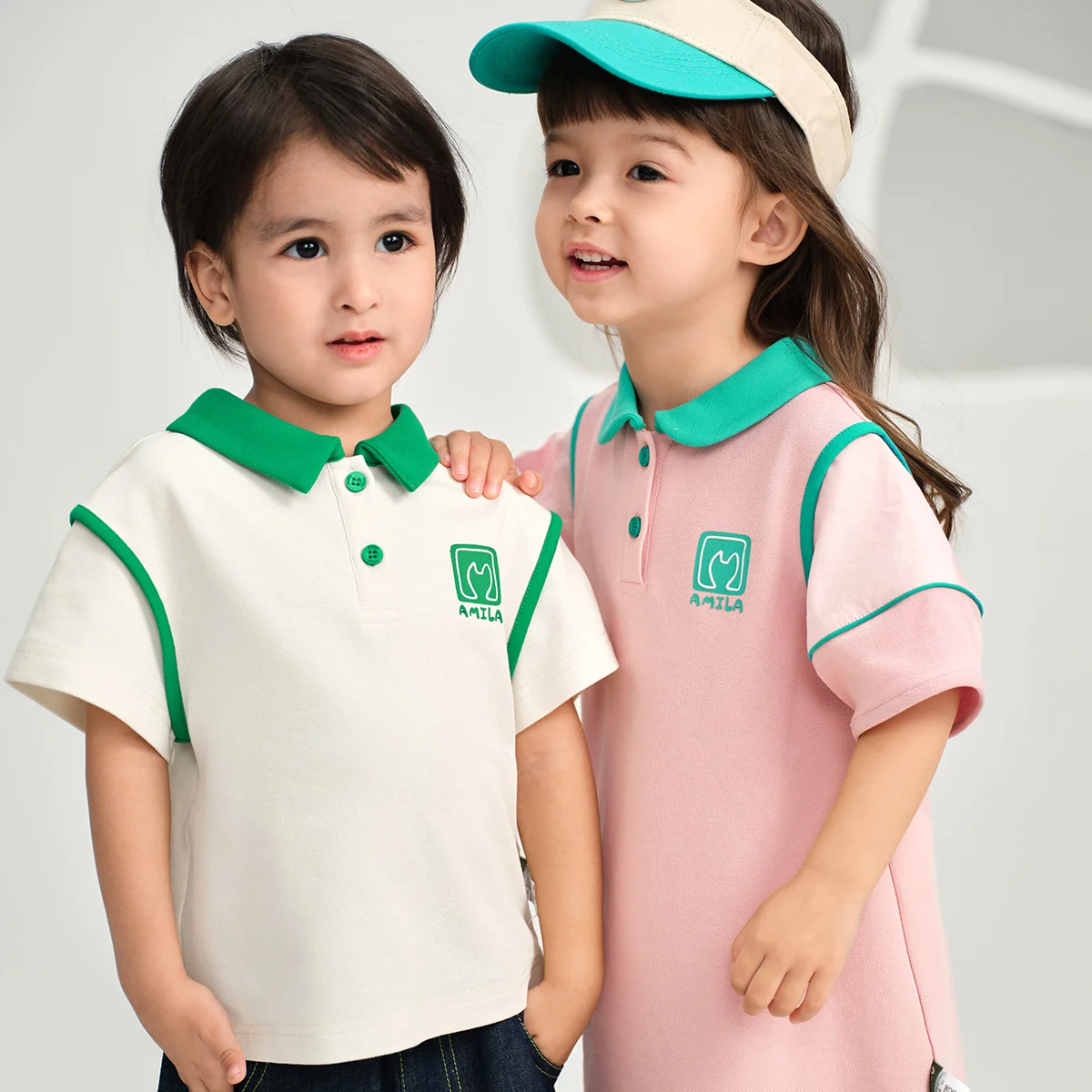 

Amila2024 Summer New Parent-Child Suit Short-Sleeved POLO Collar Breathable Comfortable Color Contrast College Style Top