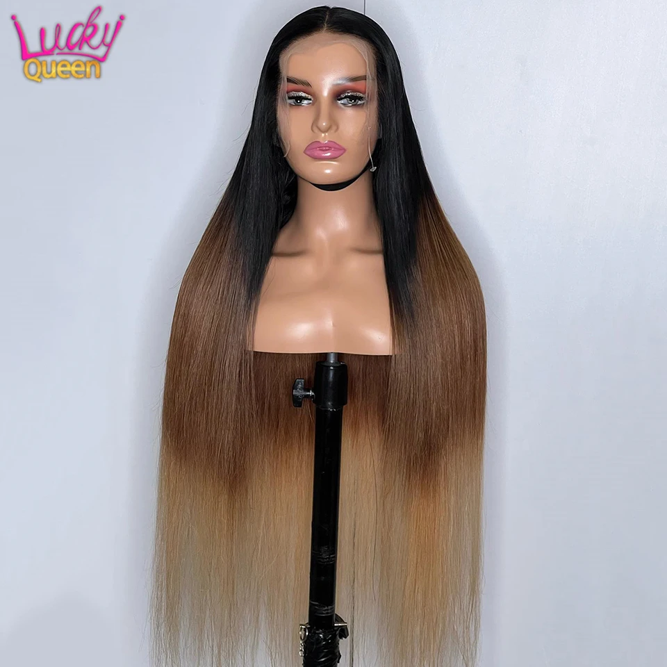 1B 4 27 Ombre Color Lace Front Wigs Human Hair Straight Transparent Lace Frontal Wig Pre Plucked with Baby Hair For Women 180%